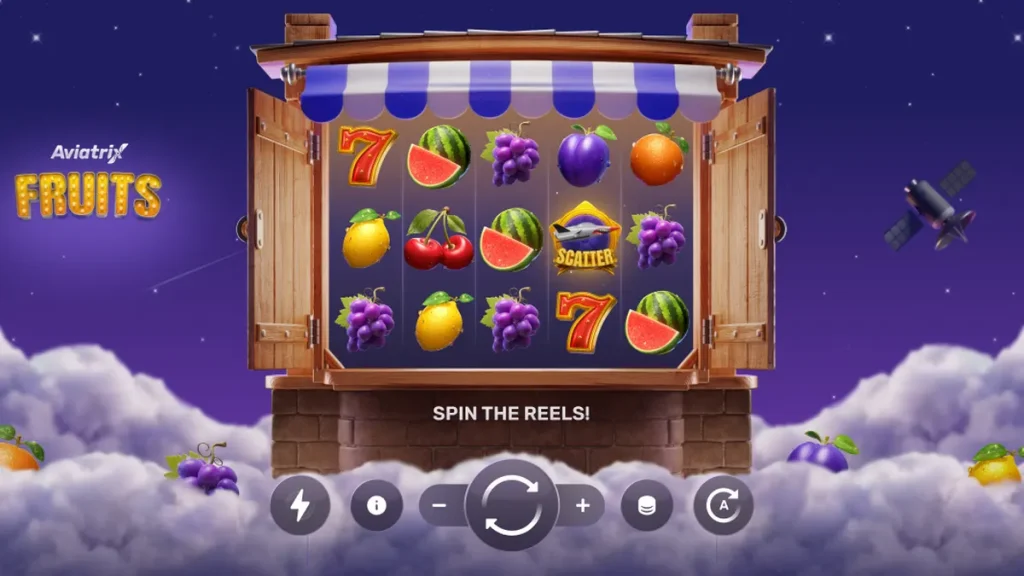 Interface do jogo Aviatrix Fruits com elementos visuais de frutas e aeronaves