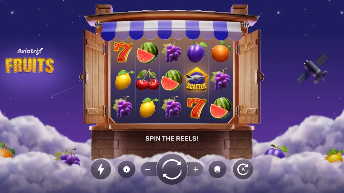 Interface do jogo Aviatrix Fruits com elementos visuais de frutas e aeronaves