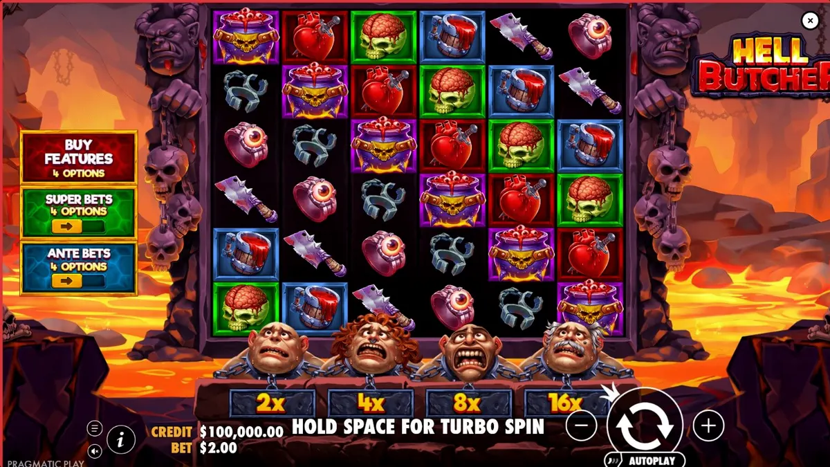 Interface do slot Hell Butcher com símbolos temáticos de horror