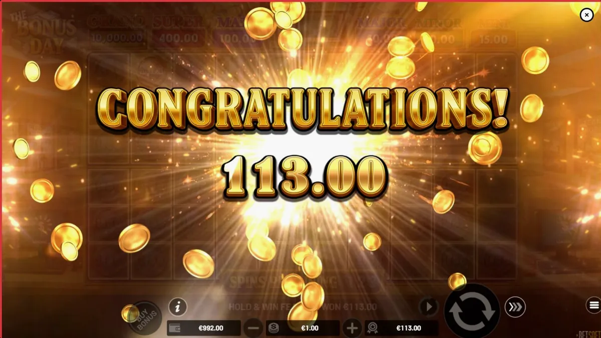 Interface do jogo de slot The Bonus Day com tema de escritório