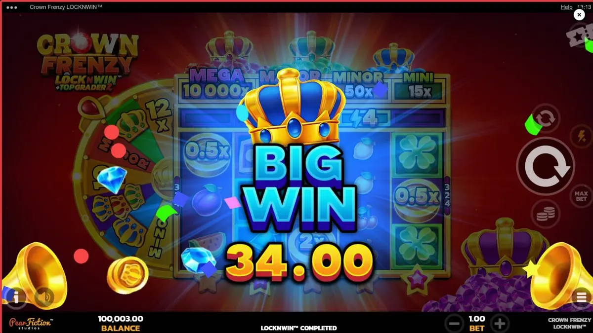 Interface do slot Crown Frenzy LockNWin com símbolos de joias e coroas